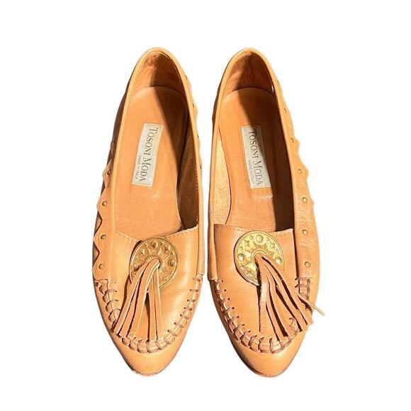 Tosoni Moda Italian Made Tan Leather Loafers Size 7AA - Picture 1 of 3